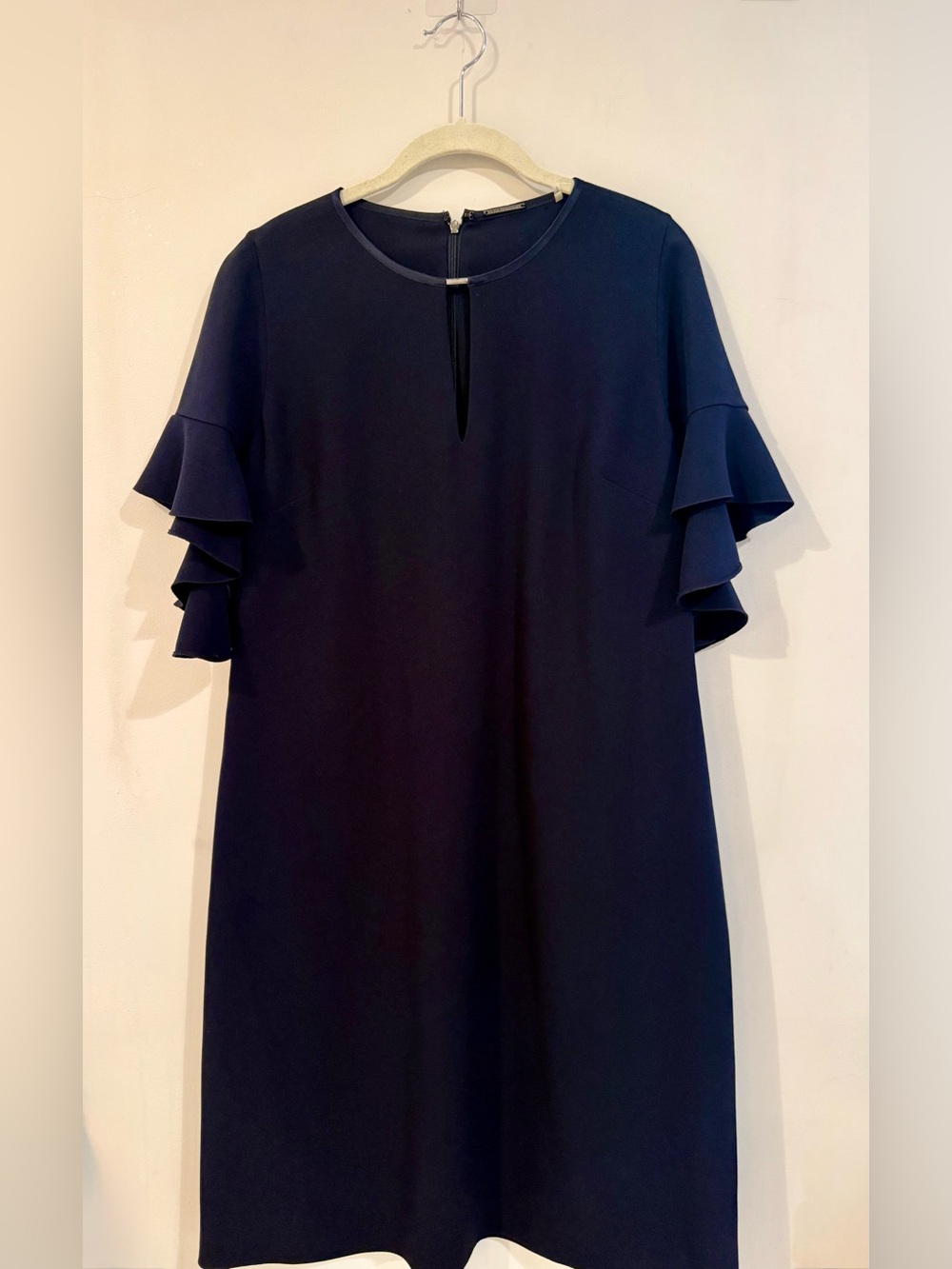 Ellie Tahari Navy Ruffle Sleeve Shift Dress, Size 10, NWOT